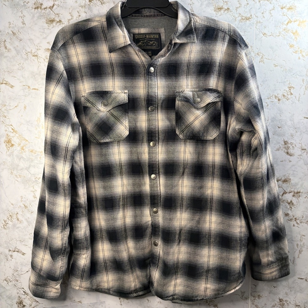 Grizzly Mountain Plaid Snap Button-Down Shirt Men's Pockets XL